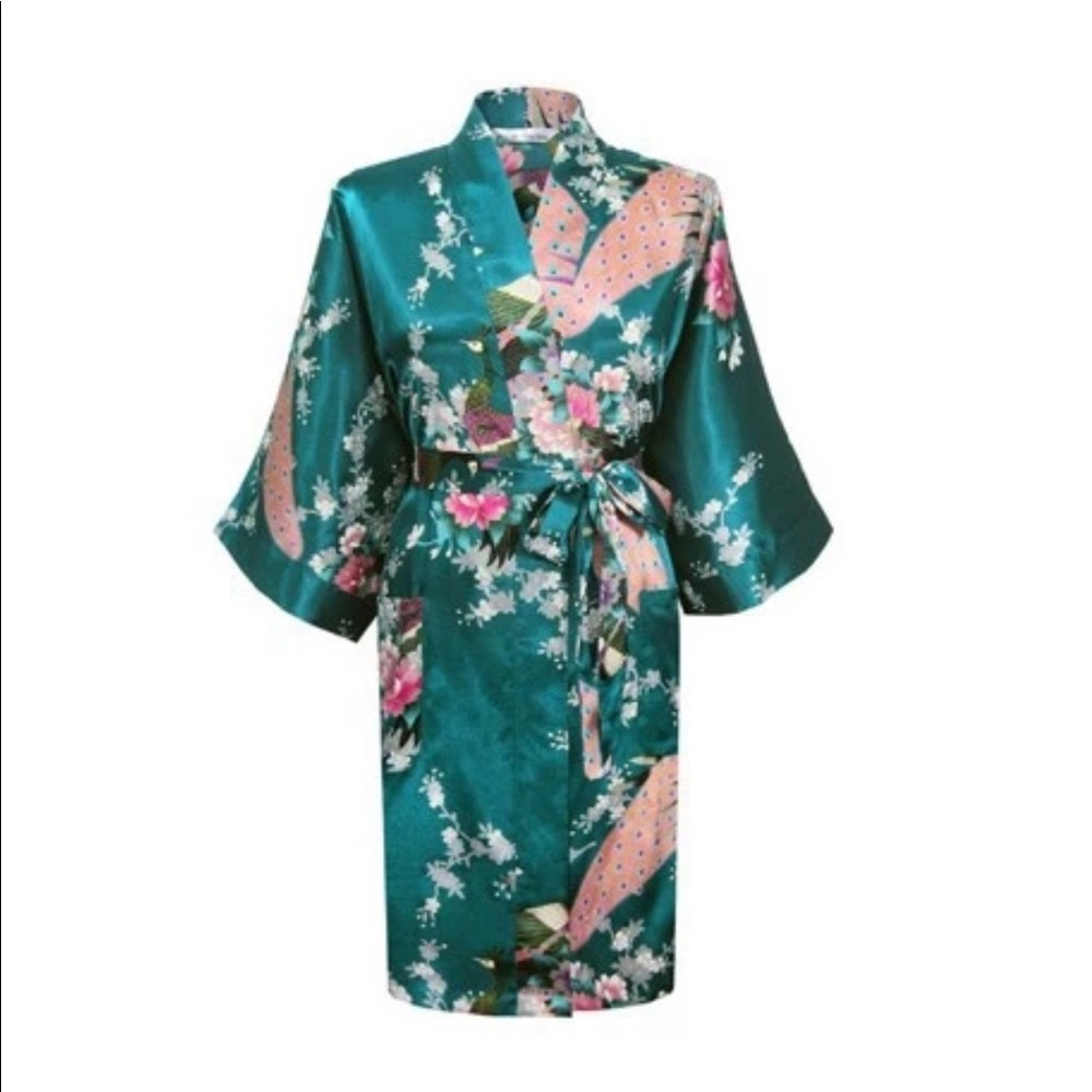 🆕 Green Teal Satin Kimono Robe 👘